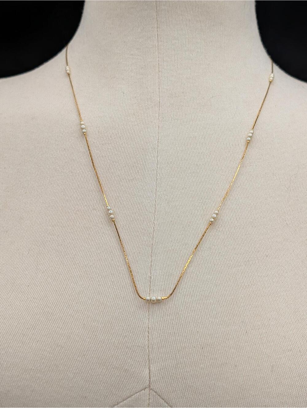 Vintage Marvella Gold Tone Faux Pearl Station Serpentine Chain Necklace 24"
